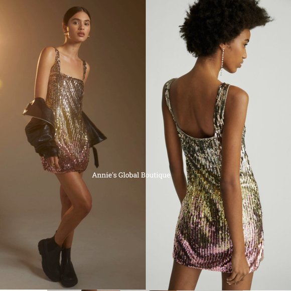 NWT ANTHROPOLOGIE Let Me Be Sequined Shift Mini Dress. Size XL - Picture 12 of 16